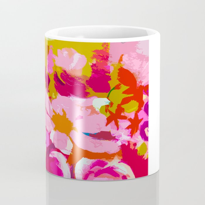 Abstracted Flower Painting in Hot Pink, red, spring green Coffee Mug Gallery Image 4
