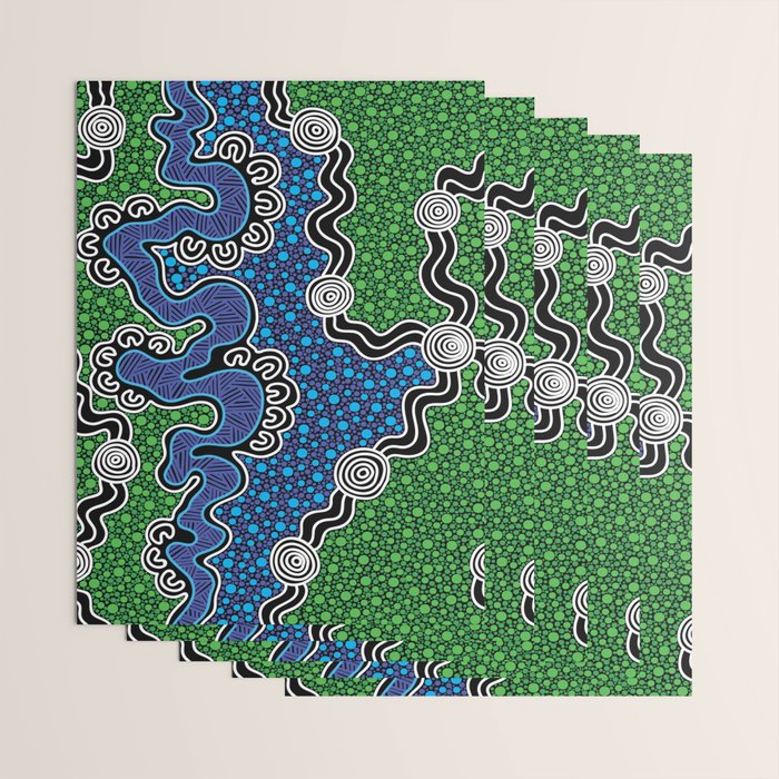 Authentic Aboriginal Art - The River (green) Wrapping Paper Gallery Image 3