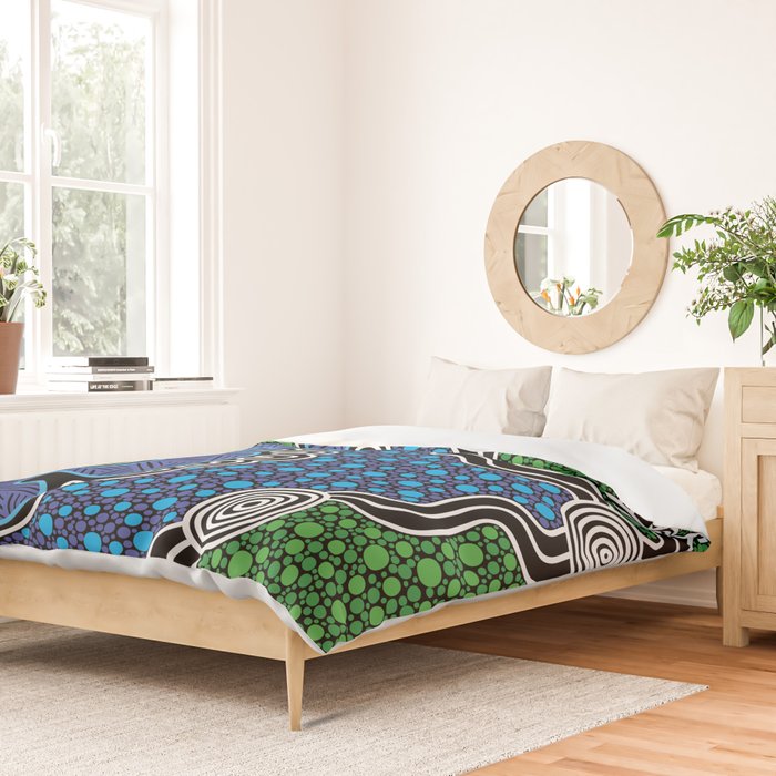 Authentic Aboriginal Art - The River (green) Duvet Cover Gallery Image 2