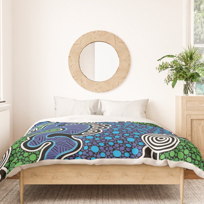 Authentic Aboriginal Art - The River (green) Duvet Cover Gallery Image 3