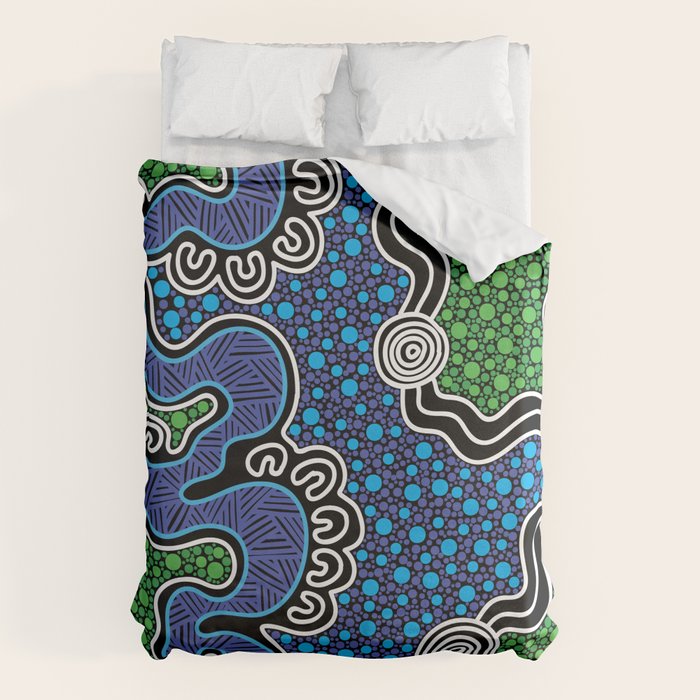 Authentic Aboriginal Art - The River (green) Duvet Cover Gallery Image 6