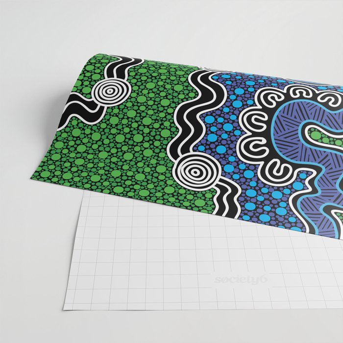 Authentic Aboriginal Art - The River (green) Wrapping Paper Gallery Image 2