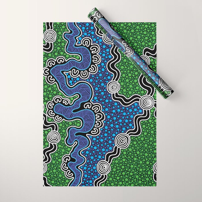 Authentic Aboriginal Art - The River (green) Wrapping Paper Gallery Image 1