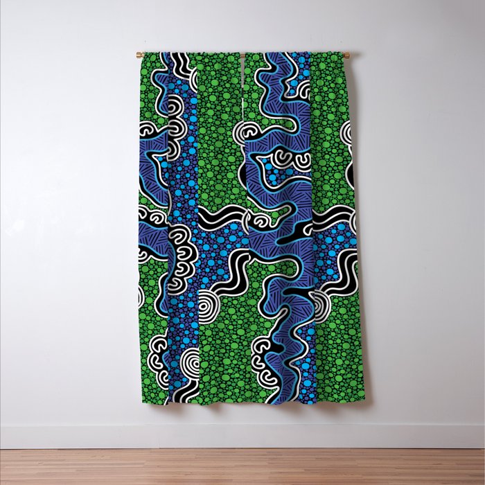 Authentic Aboriginal Art - The River (green) Window Curtain Gallery Image 3