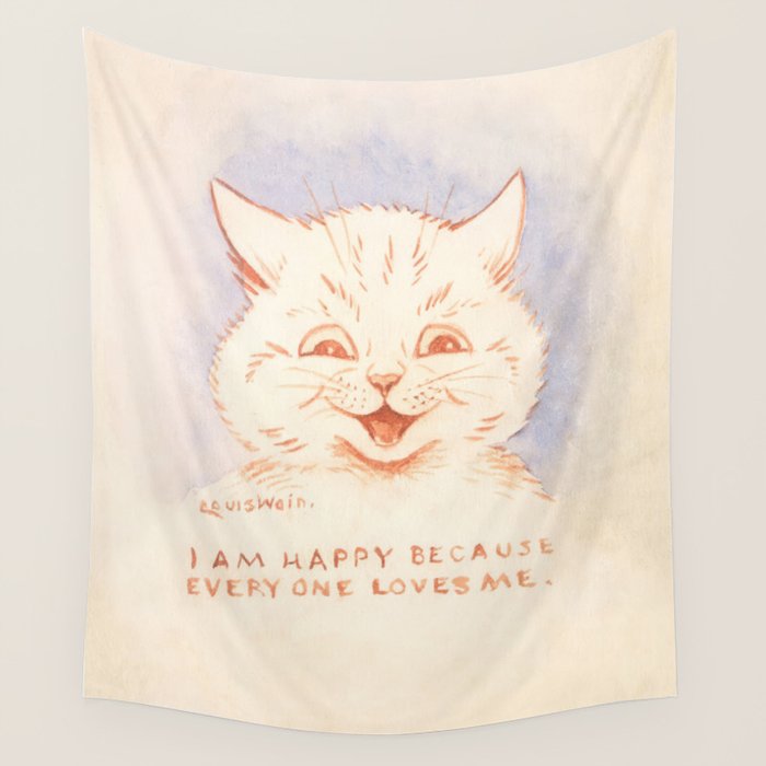 'I Am Happy Because Every One Loves Me' Louis Wain Cat Wall Tapestry Gallery Image 4