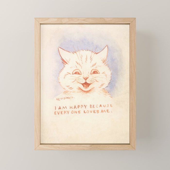 'I Am Happy Because Every One Loves Me' Louis Wain Cat Mini Art Print Gallery Image 1