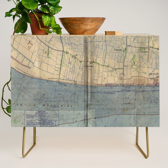 Vintage Utah Beach D-Day Invasion Map (1944) Credenza Gallery Image 1
