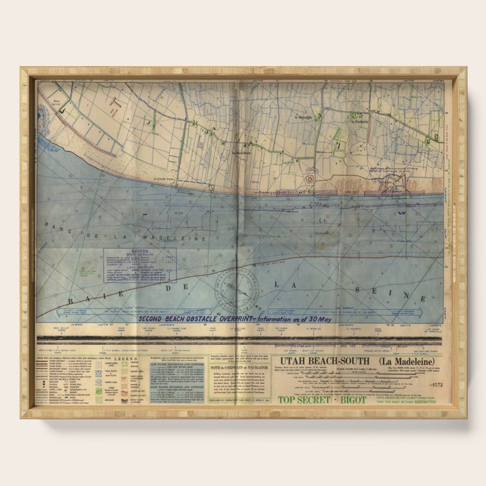 Vintage Utah Beach D-Day Invasion Map (1944) Serving Tray Gallery Image 1