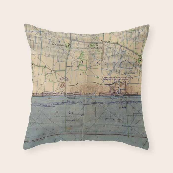 Vintage Utah Beach D-Day Invasion Map (1944) Throw Pillow Gallery Image 6