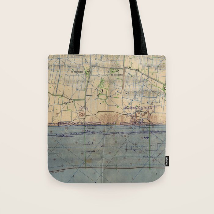 Vintage Utah Beach D-Day Invasion Map (1944) Tote Bag Gallery Image 1