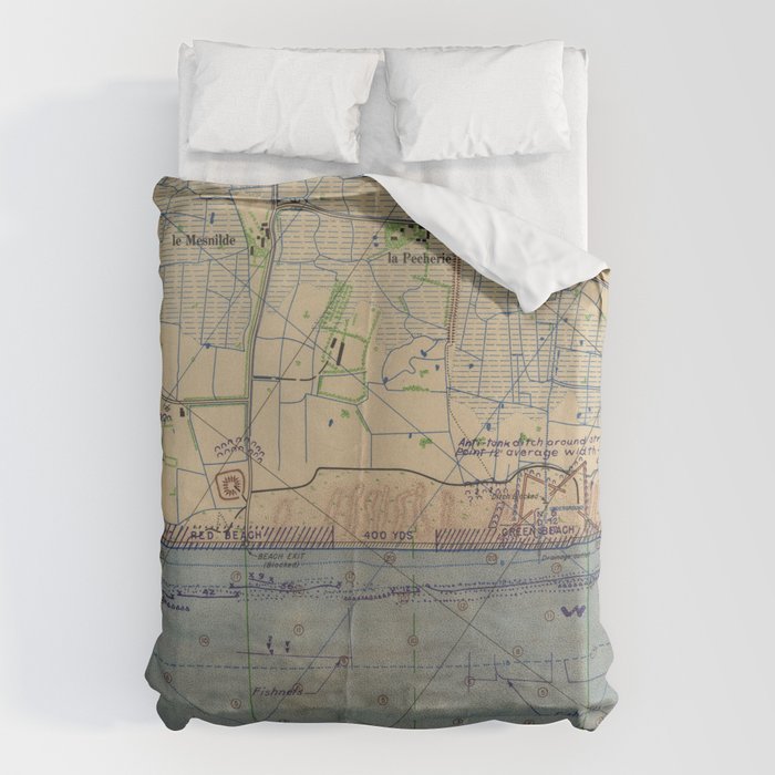 Vintage Utah Beach D-Day Invasion Map (1944) Duvet Cover Gallery Image 6