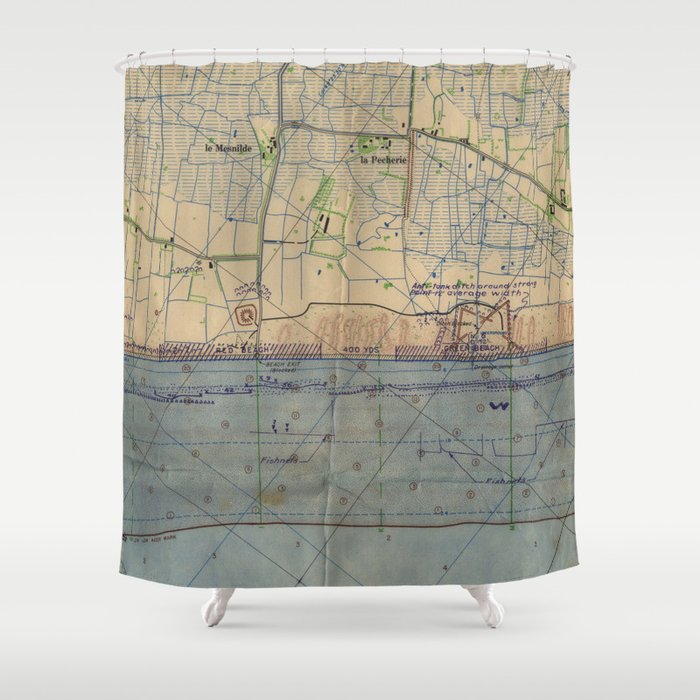 Vintage Utah Beach D-Day Invasion Map (1944) Shower Curtain Gallery Image 1