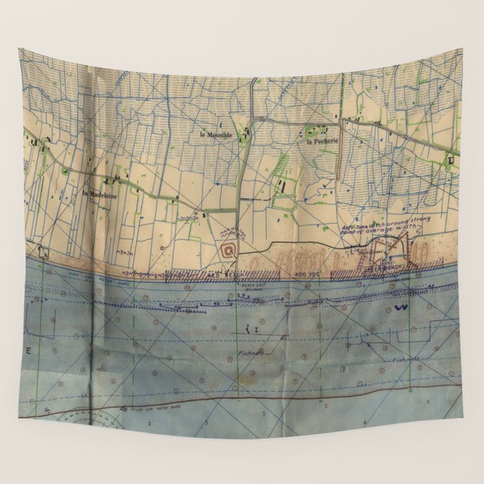Vintage Utah Beach D-Day Invasion Map (1944) Wall Tapestry Gallery Image 4