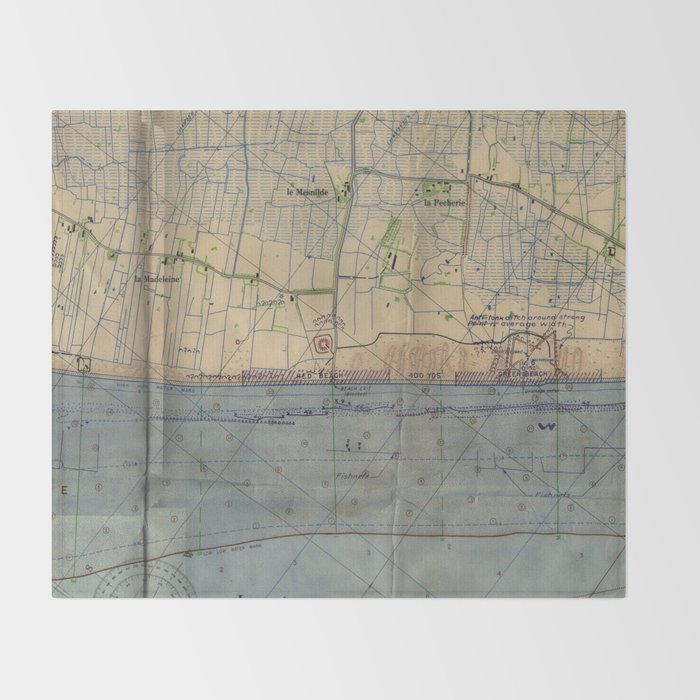 Vintage Utah Beach D-Day Invasion Map (1944) Throw Blanket Gallery Image 2