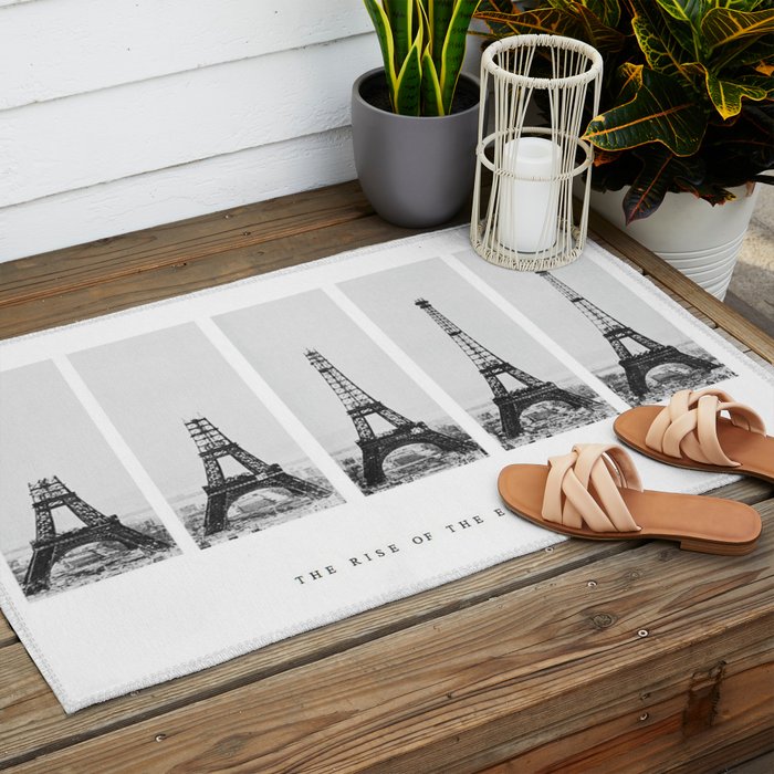 1888-1889 The Rise of the Eiffel Tower Construction Sequence black and white photography Outdoor Rug Gallery Image 2