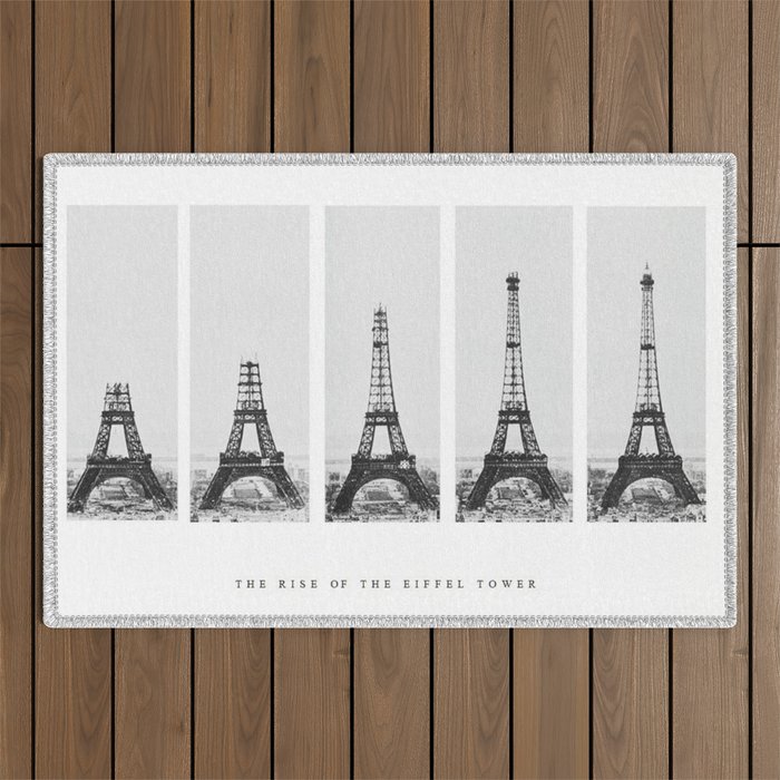 1888-1889 The Rise of the Eiffel Tower Construction Sequence black and white photography Outdoor Rug Gallery Image 1