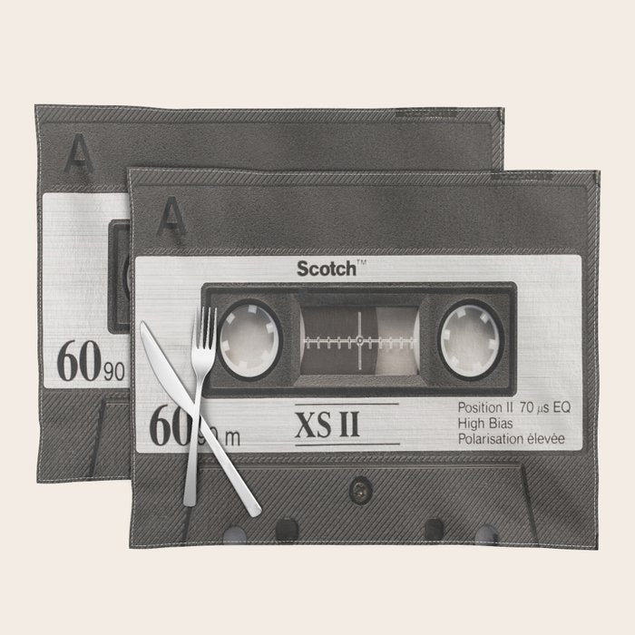 Cassette Tape Black And White #decor #society6 #buyart Placemat Gallery Image 1