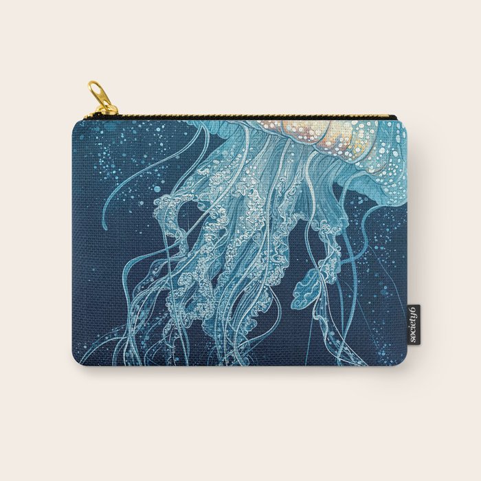Japandi Wall Art Jellyfish Painting Blue Maximalist Japanese Wall Art Ocean White and Blue Poster Carry All Pouch Gallery Image 1