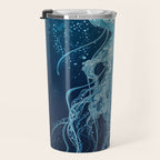 Japandi Wall Art Jellyfish Painting Blue Maximalist Japanese Wall Art Ocean White and Blue Poster Travel Mug Gallery Image 3