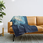Japandi Wall Art Jellyfish Painting Blue Maximalist Japanese Wall Art Ocean White and Blue Poster Throw Blanket Gallery Image 1