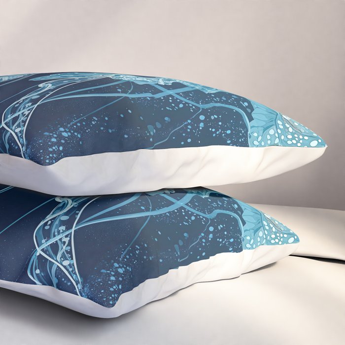 Japandi Wall Art Jellyfish Painting Blue Maximalist Japanese Wall Art Ocean White and Blue Poster Pillow Sham Gallery Image 3