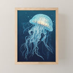 Japandi Wall Art Jellyfish Painting Blue Maximalist Japanese Wall Art Ocean White and Blue Poster Mini Art Print Gallery Image 1