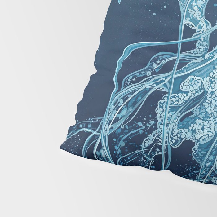 Japandi Wall Art Jellyfish Painting Blue Maximalist Japanese Wall Art Ocean White and Blue Poster Pillow Sham Gallery Image 4