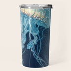 Japandi Wall Art Jellyfish Painting Blue Maximalist Japanese Wall Art Ocean White and Blue Poster Travel Mug Gallery Image 2