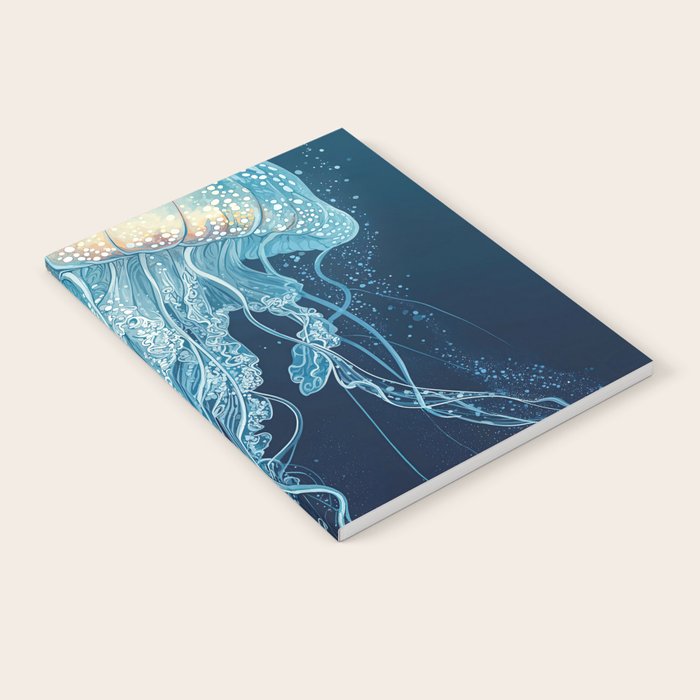 Japandi Wall Art Jellyfish Painting Blue Maximalist Japanese Wall Art Ocean White and Blue Poster Notebook Gallery Image 1