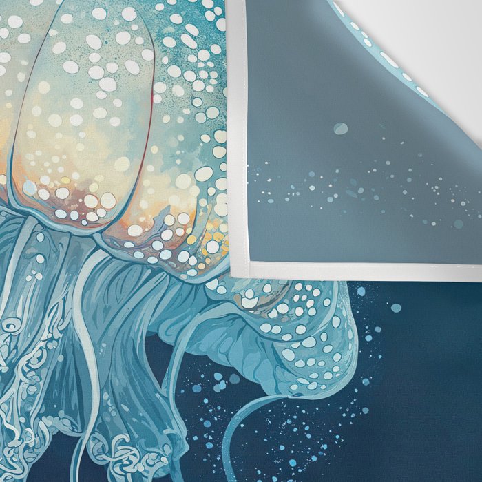 Japandi Wall Art Jellyfish Painting Blue Maximalist Japanese Wall Art Ocean White and Blue Poster Wall Tapestry Gallery Image 3