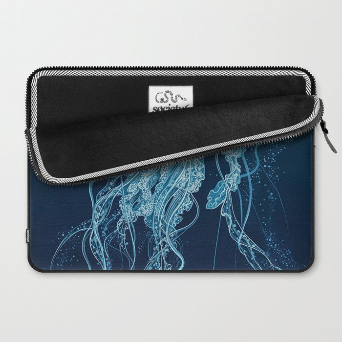 Japandi Wall Art Jellyfish Painting Blue Maximalist Japanese Wall Art Ocean White and Blue Poster Laptop Sleeve Gallery Image 2