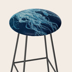 Japandi Wall Art Jellyfish Painting Blue Maximalist Japanese Wall Art Ocean White and Blue Poster Stool Gallery Image 2