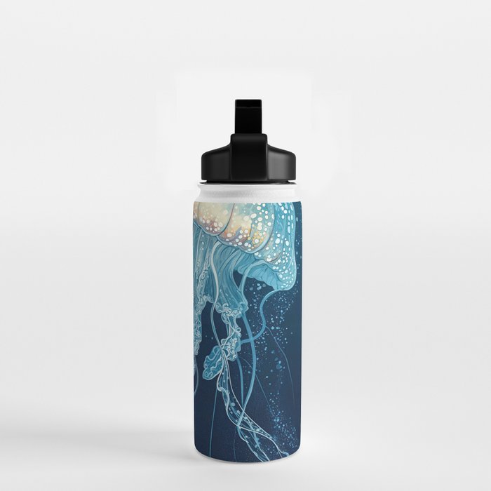 Japandi Wall Art Jellyfish Painting Blue Maximalist Japanese Wall Art Ocean White and Blue Poster Water Bottle Gallery Image 2