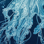 Japandi Wall Art Jellyfish Painting Blue Maximalist Japanese Wall Art Ocean White and Blue Poster Coffee Mug Gallery Image 2
