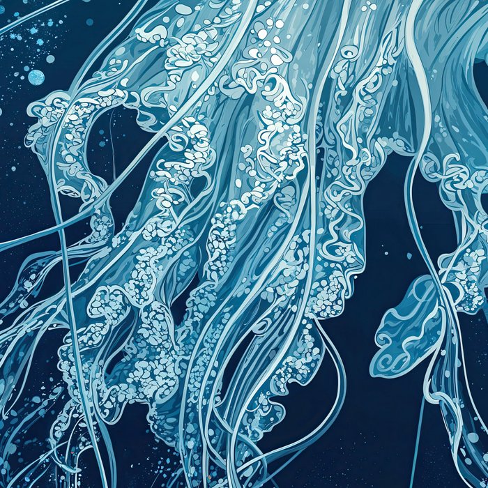 Japandi Wall Art Jellyfish Painting Blue Maximalist Japanese Wall Art Ocean White and Blue Poster Coffee Mug Gallery Image 2