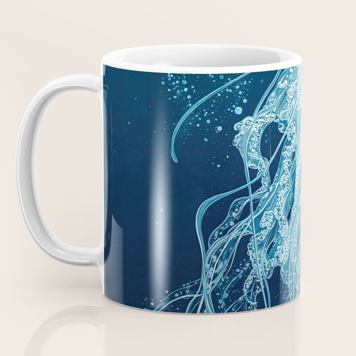 Japandi Wall Art Jellyfish Painting Blue Maximalist Japanese Wall Art Ocean White and Blue Poster Coffee Mug Gallery Image 3