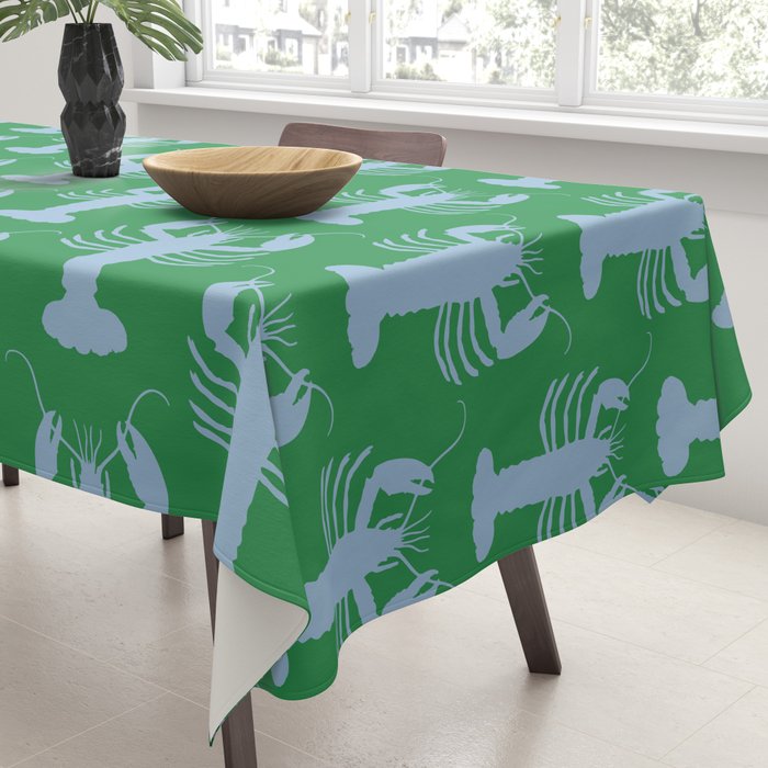 Coastal Pop Lobster Pattern in Bold Green and Light Blue Tablecloth Gallery Image 3
