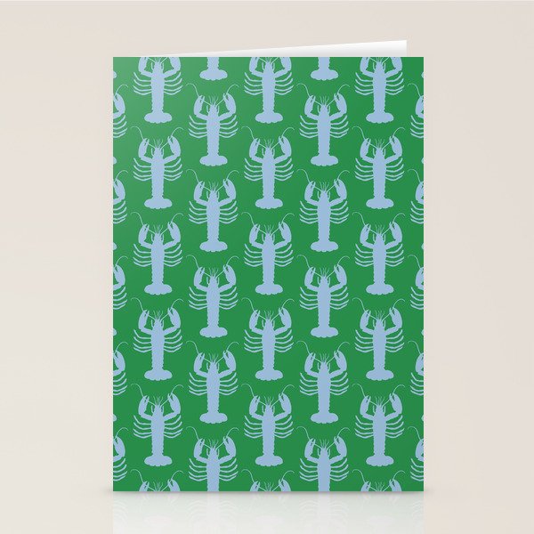 Coastal Pop Lobster Pattern in Bold Green and Light Blue Stationery Card Gallery Image 1
