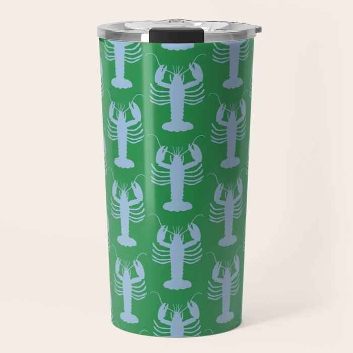 Coastal Pop Lobster Pattern in Bold Green and Light Blue Travel Mug Gallery Image 1