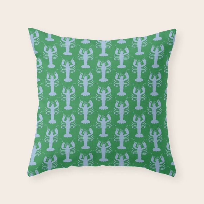 Coastal Pop Lobster Pattern in Bold Green and Light Blue Throw Pillow Gallery Image 6