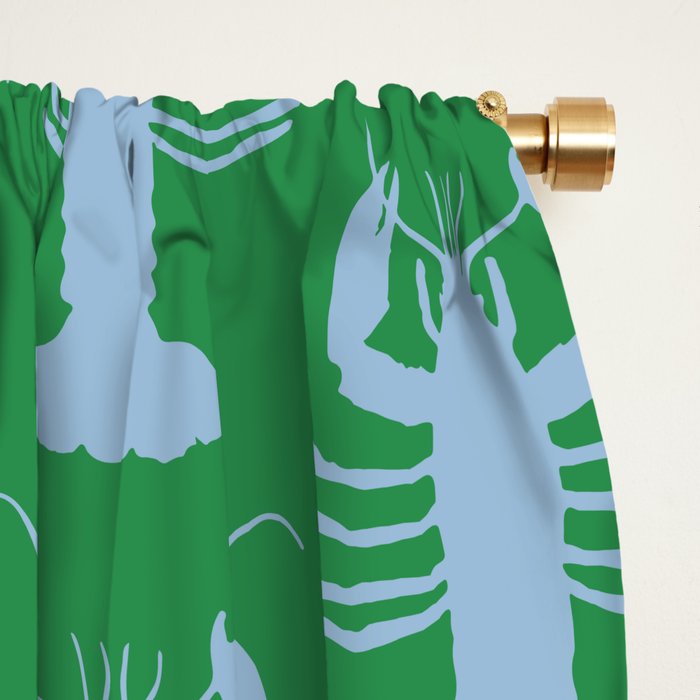 Coastal Pop Lobster Pattern in Bold Green and Light Blue Window Curtain Gallery Image 2