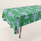 Coastal Pop Lobster Pattern in Bold Green and Light Blue Tablecloth Gallery Image 1