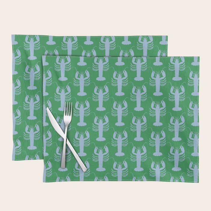 Coastal Pop Lobster Pattern in Bold Green and Light Blue Placemat Gallery Image 1