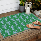 Coastal Pop Lobster Pattern in Bold Green and Light Blue Outdoor Rug Gallery Image 2