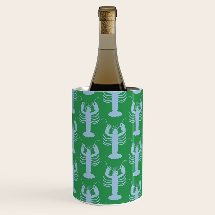 Coastal Pop Lobster Pattern in Bold Green and Light Blue Wine Chiller Gallery Image 2