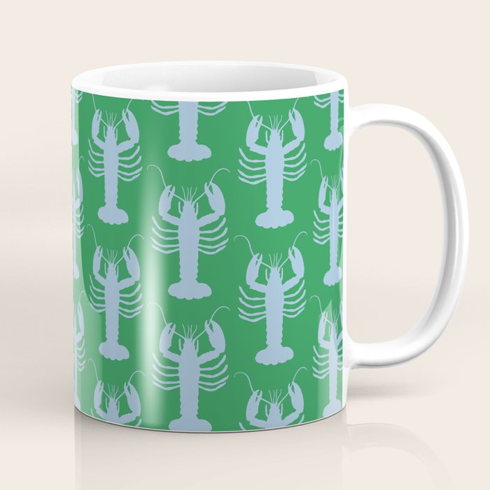 Coastal Pop Lobster Pattern in Bold Green and Light Blue Coffee Mug Gallery Image 1