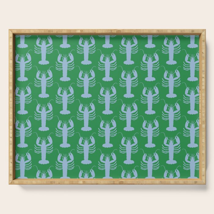 Coastal Pop Lobster Pattern in Bold Green and Light Blue Serving Tray Gallery Image 1
