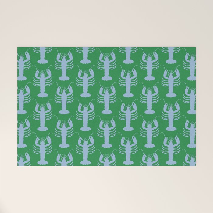 Coastal Pop Lobster Pattern in Bold Green and Light Blue Welcome Mat Gallery Image 1