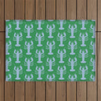 Coastal Pop Lobster Pattern in Bold Green and Light Blue Outdoor Rug Gallery Image 1