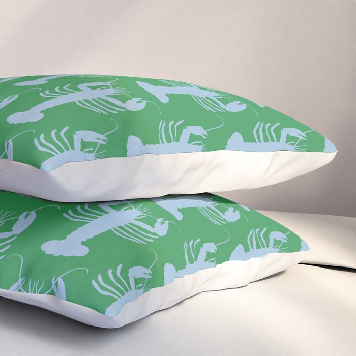 Coastal Pop Lobster Pattern in Bold Green and Light Blue Pillow Sham Gallery Image 3